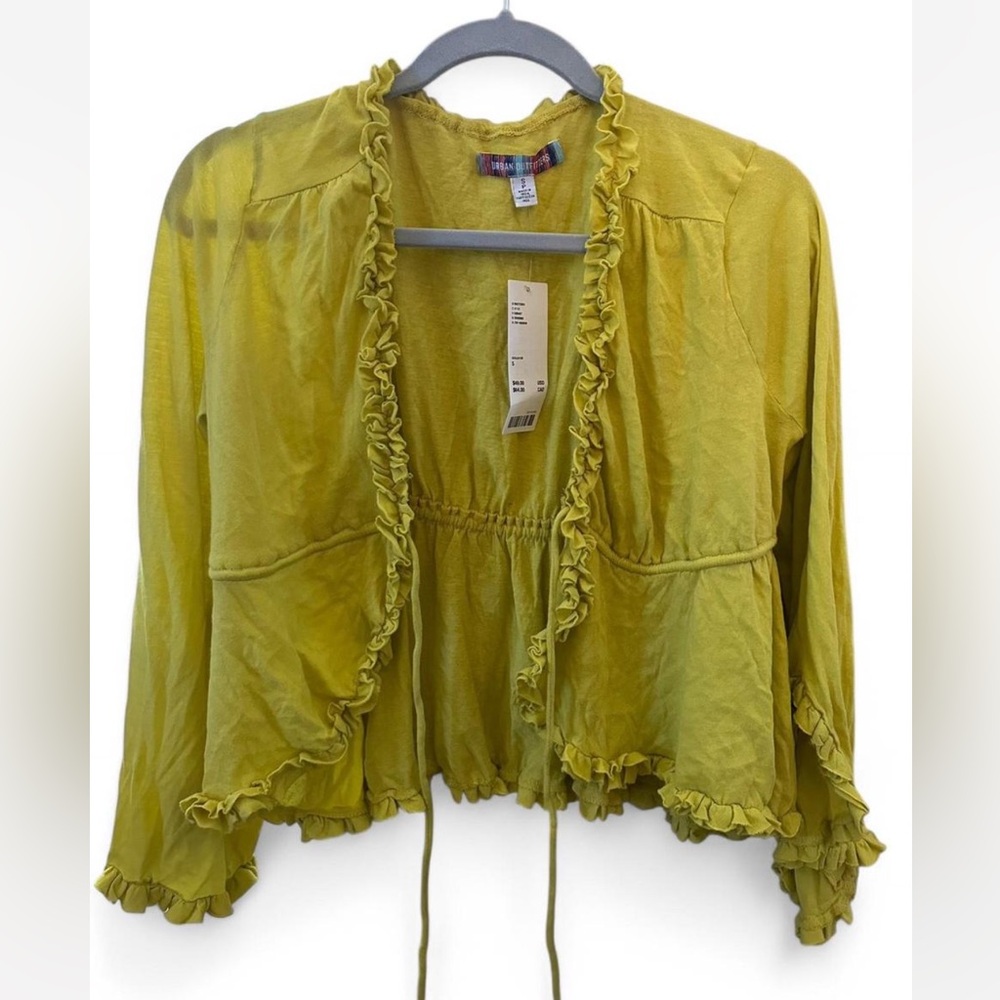 Urban Outfitters yellow ruffle cardigan with tie front